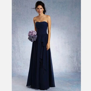 Alfred Angelo Navy Strapless Chiffon Long Floor Length Bridesmaid Dress